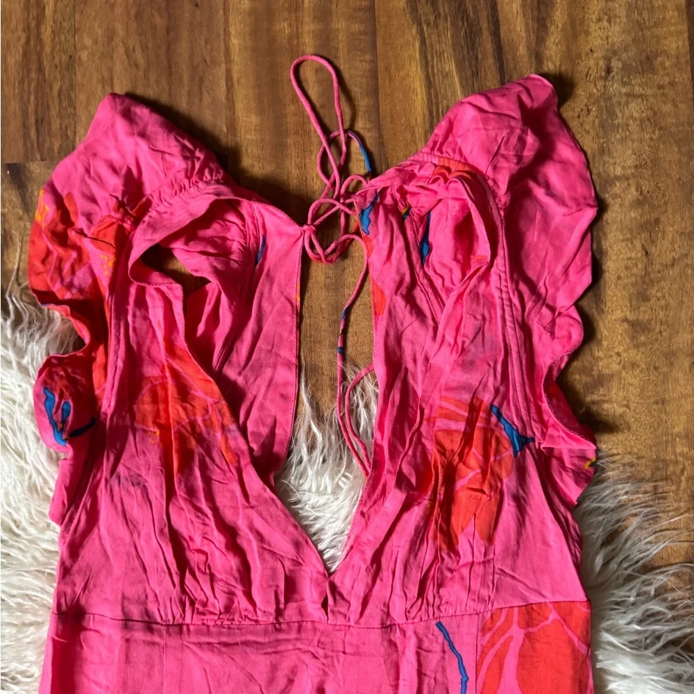 Free People She’s A Waterfall Floral Ruffle Maxi Dress Hot Pink - Picture 7 of 7